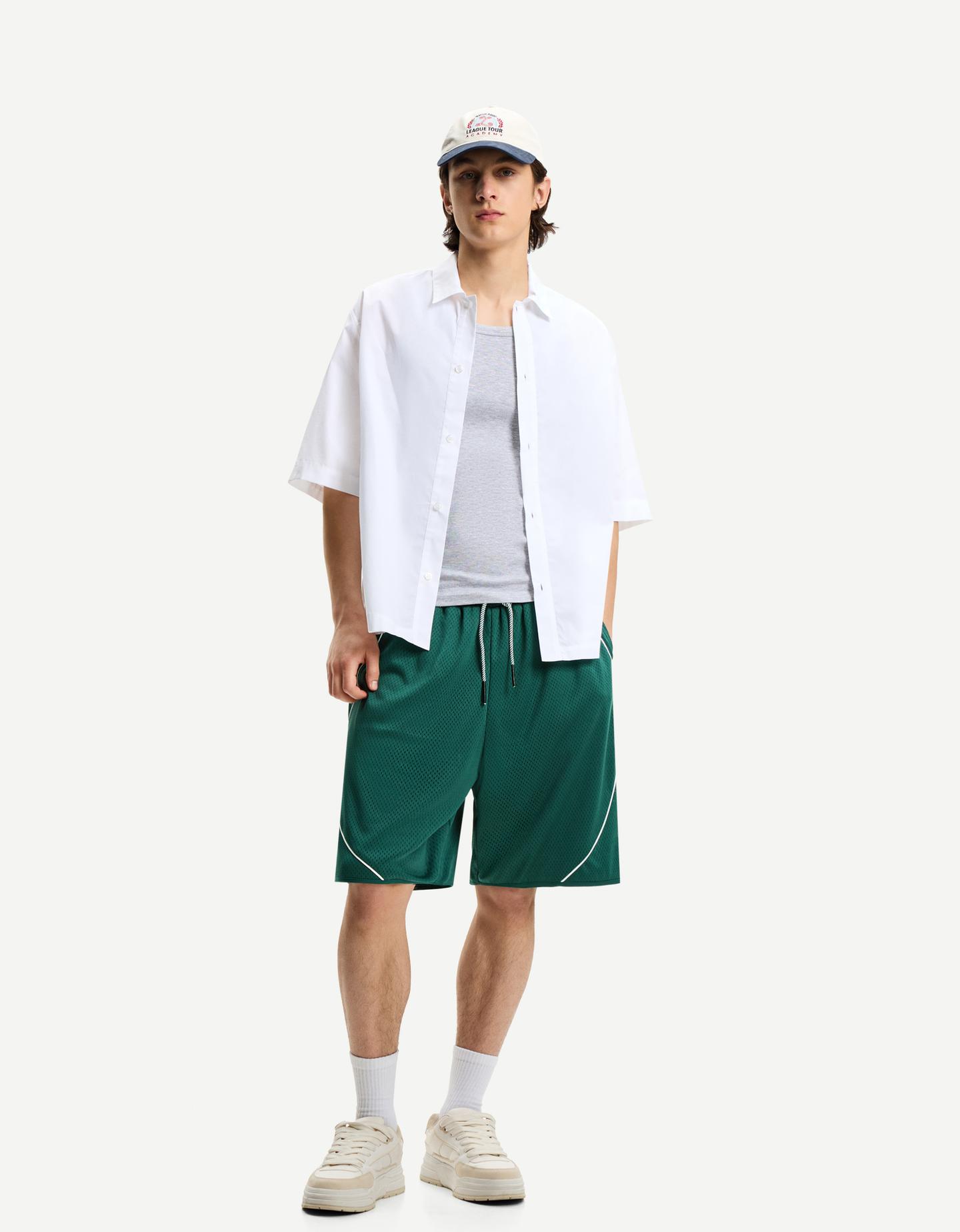 Bershka Bermuda Mesh Hombre M Verde