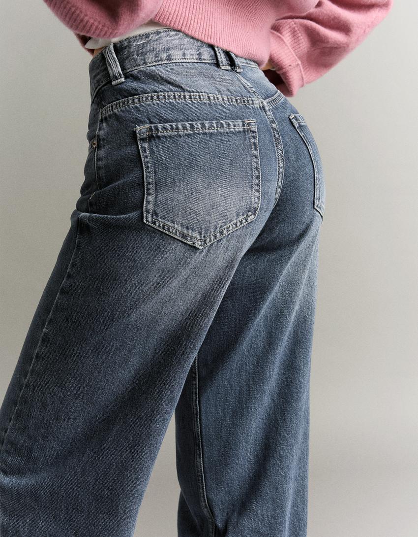 Düşük bel baggy barrel fit jean-Mavi