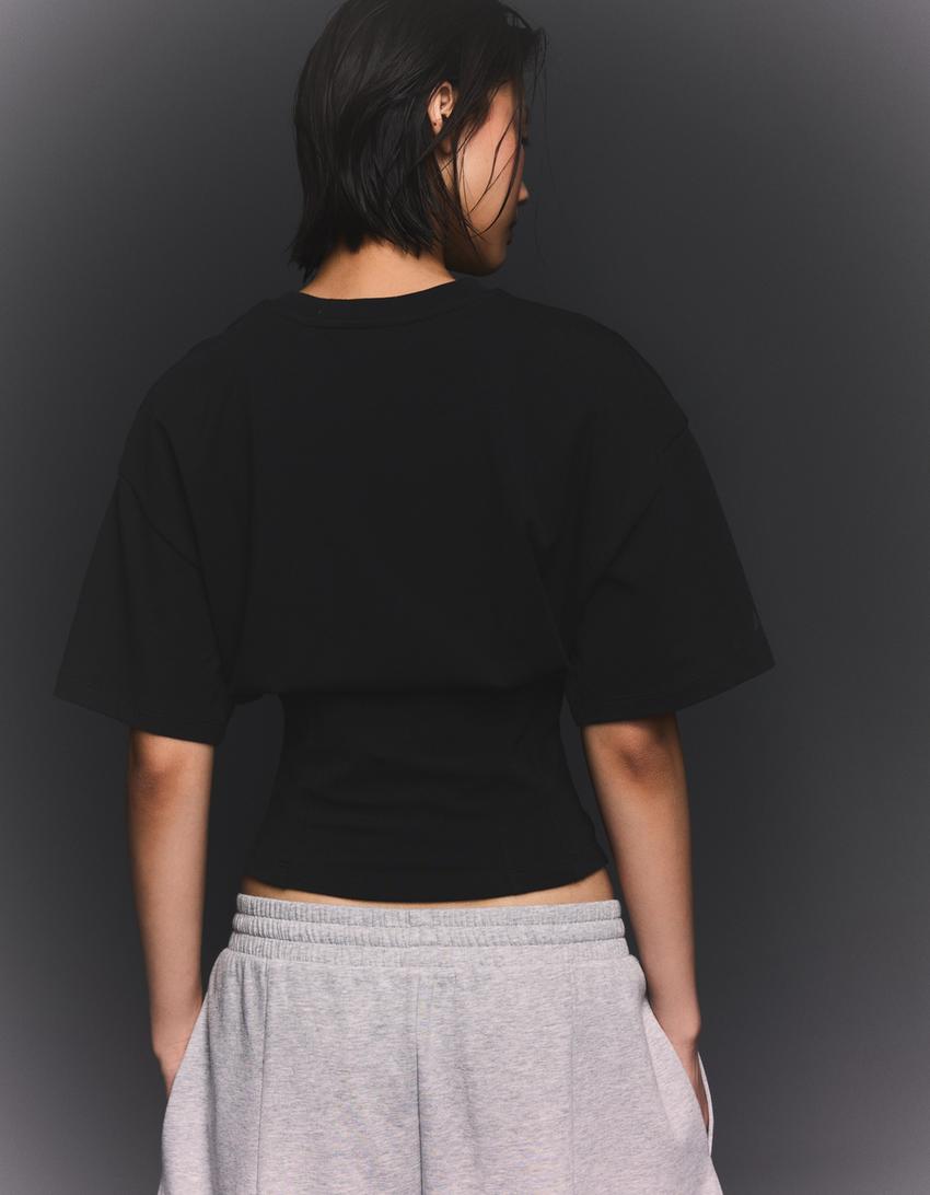 Short sleeve corset waist T-shirt-Black