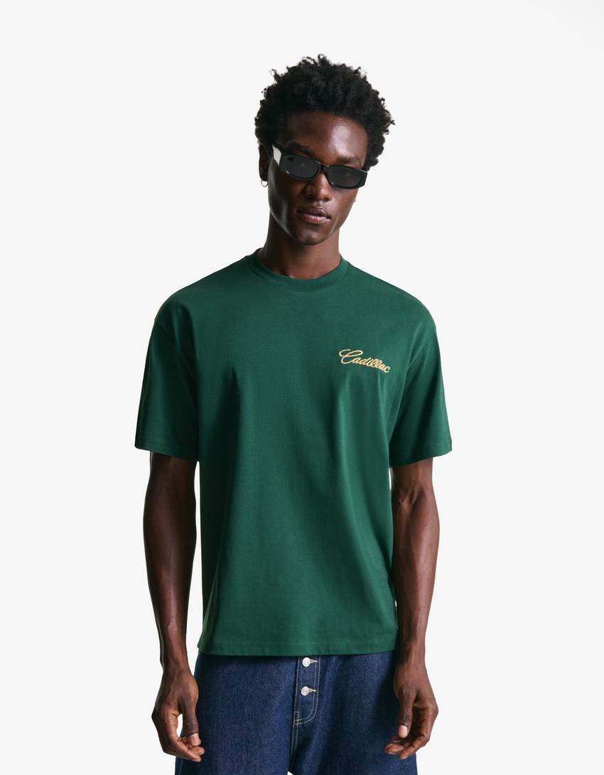Short sleeve Cadillac print T-shirt-Green-2