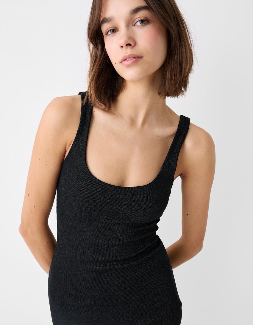 Mini-robe bretelles scintillante-Noir-3