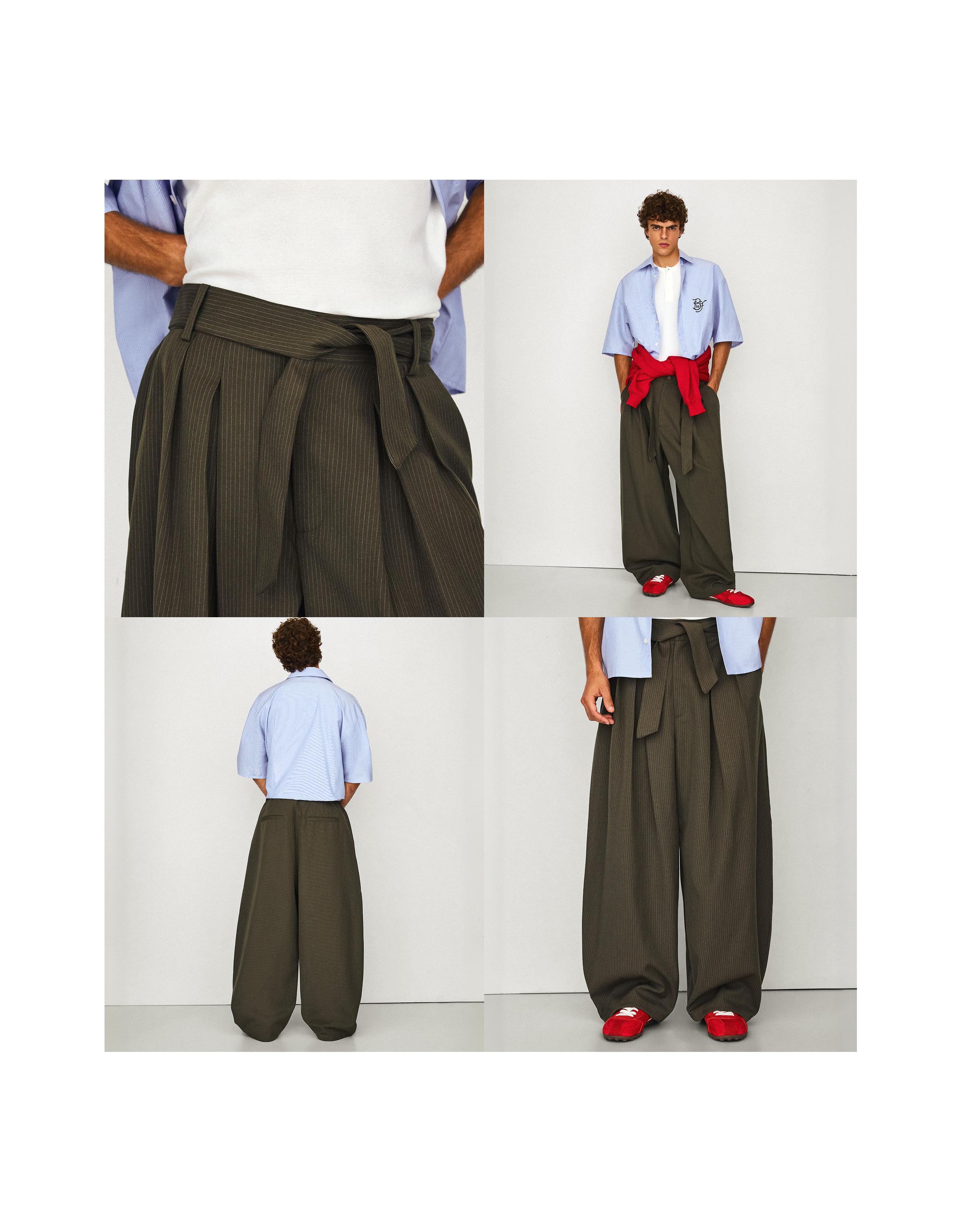 Barrel-leg trousers with darts and belt — Khaki