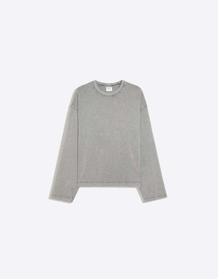 Langarmshirt im Boxy-Fit-Grau