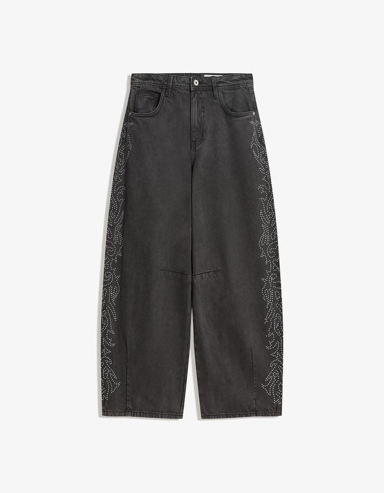 Barrel trousers with shimmery detail