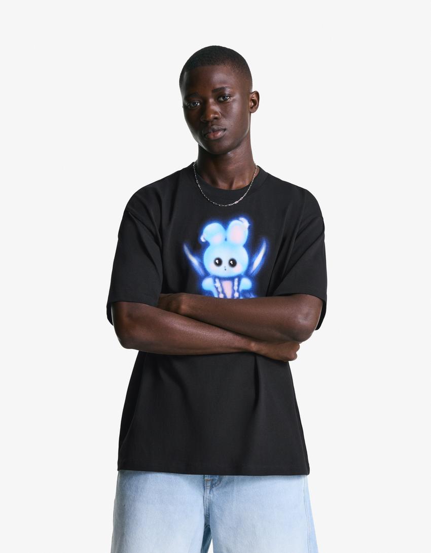 T-shirt manches courtes imprimé-Noir-0