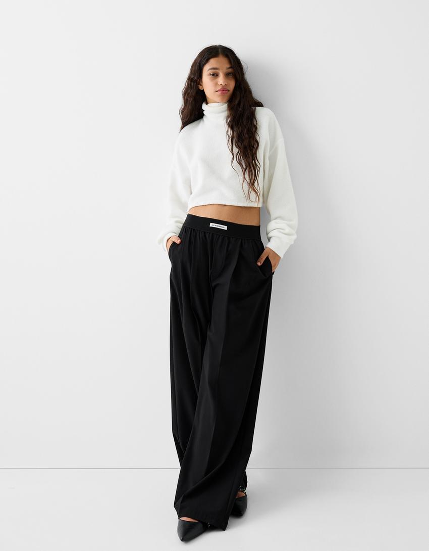 Cropped sweater with a high neck-Off white