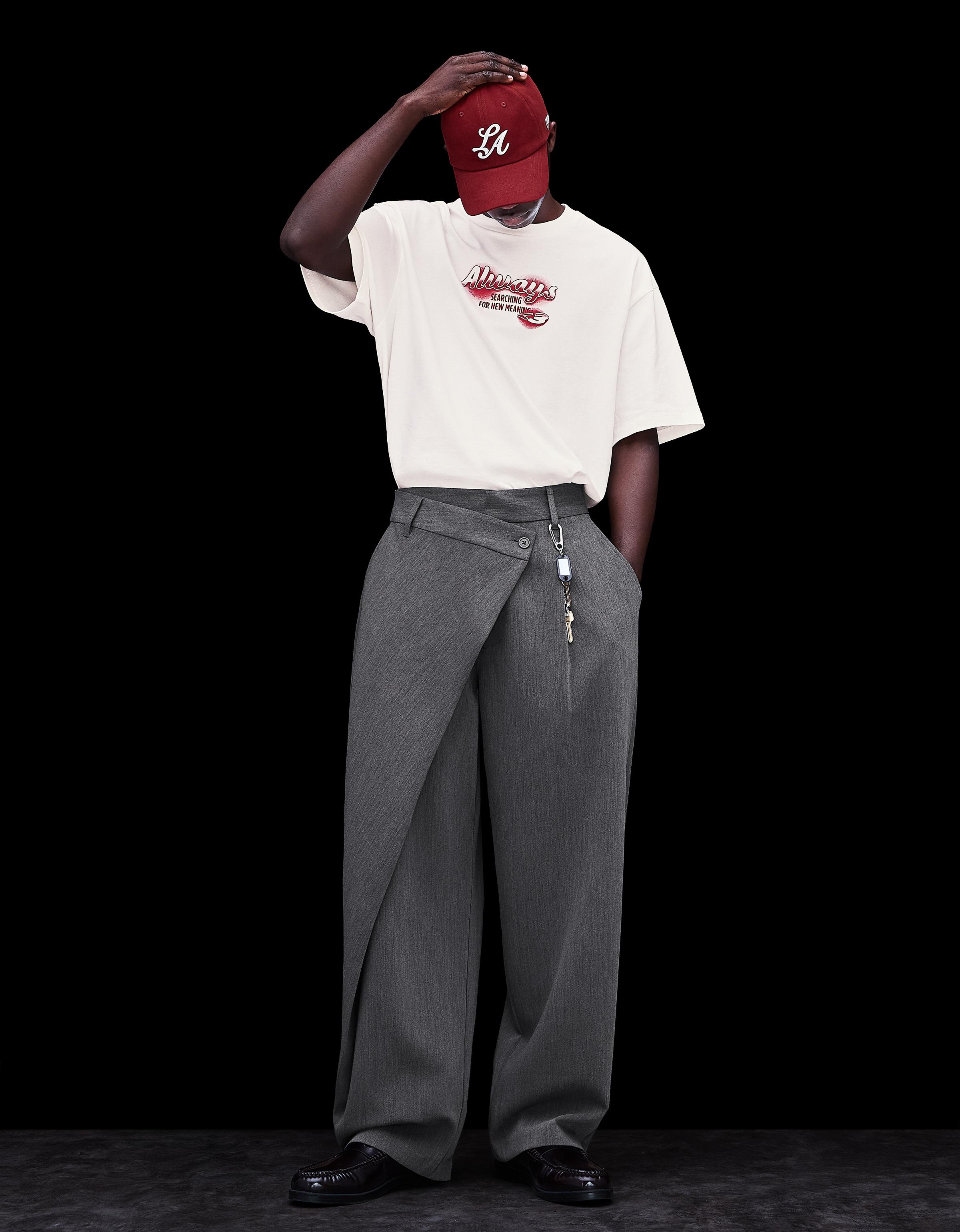 Bershka Tailored Hose Mit Überkreuzter Taille Herren 34 Dunkelgrau