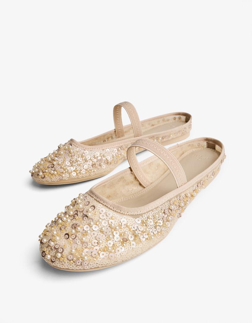 Ballerine à talon ouvert fantaisie-Beige