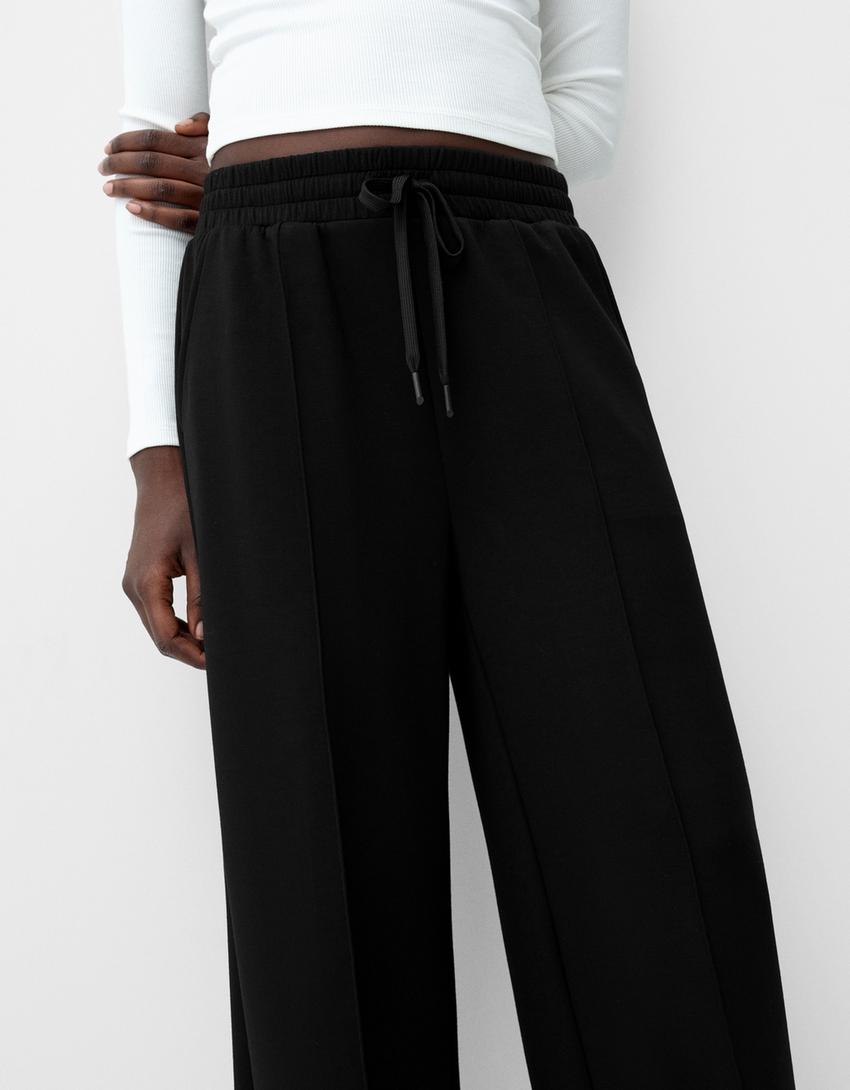 Soft touch wide-leg trousers-Black-3