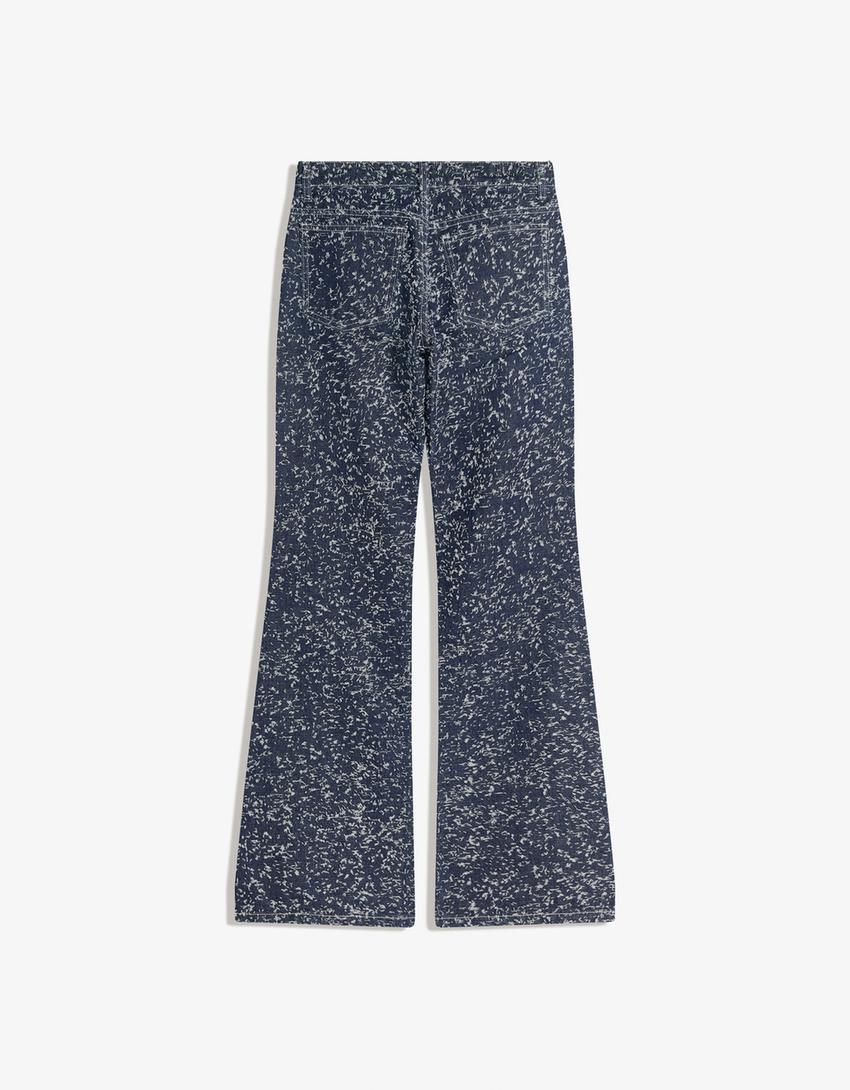 Jeans baggy flare com textura-Marinho