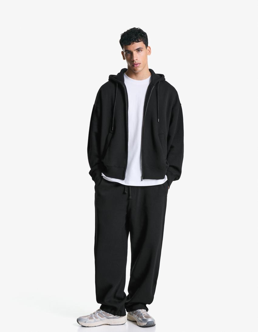 Kapuzen-Sweatshirt mit Reißverschluss-Schwarz