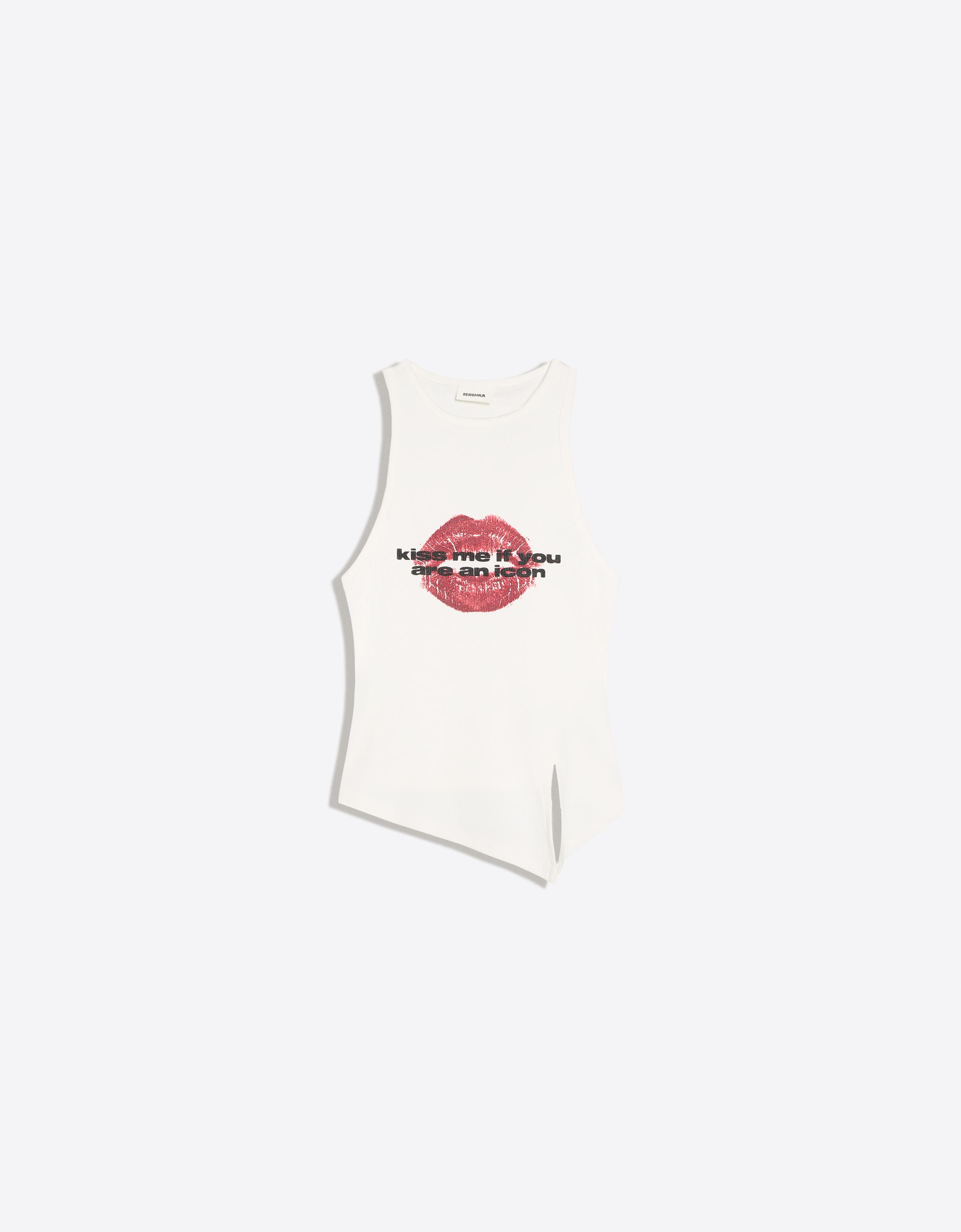 Asymmetric printed sleeveless top — Off white