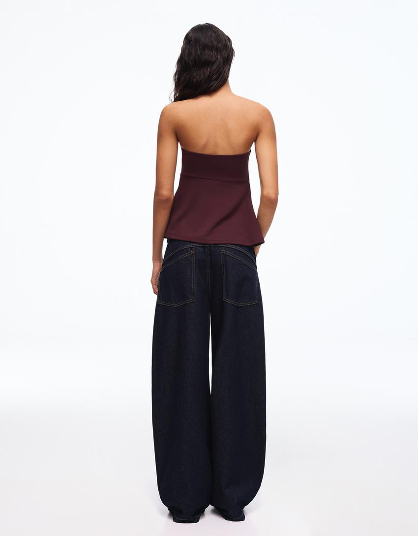 Top bandeau à basque-Violet
