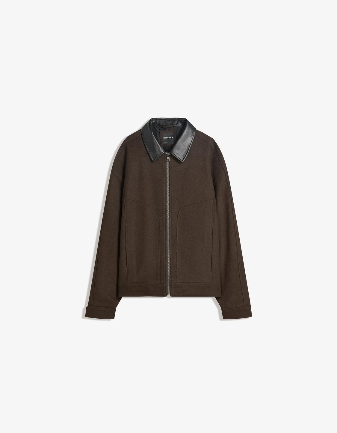 Synthetic wool jacket with contrast collar