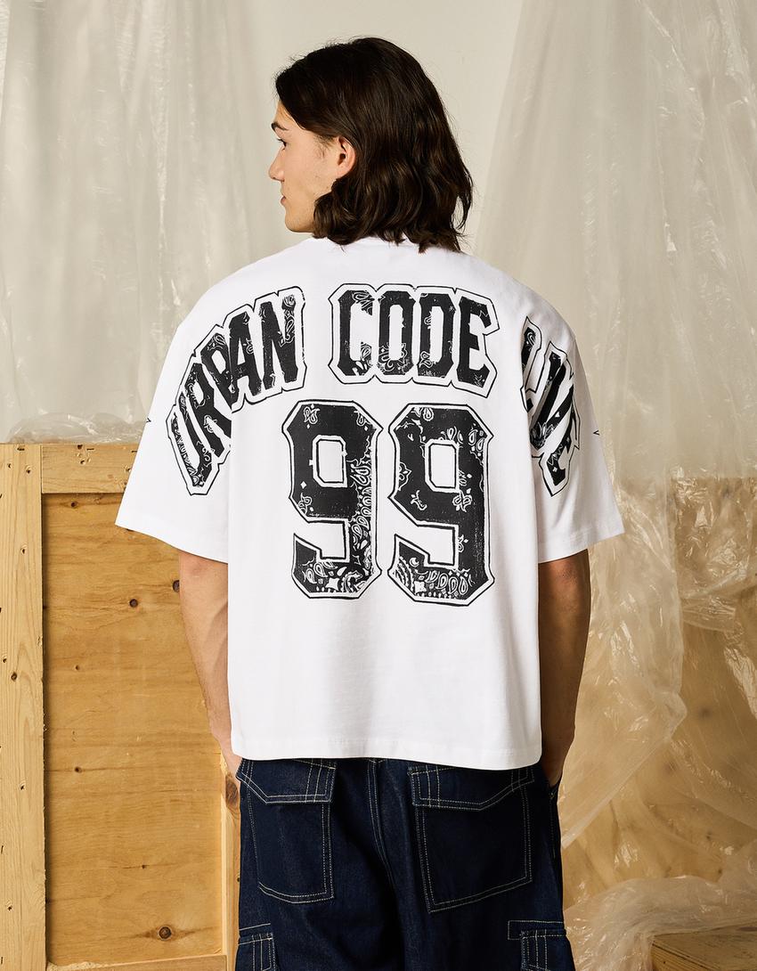 Sportliches Boxy-T-Shirt mit kurzen Ärmeln-Grbrochenes Weiss