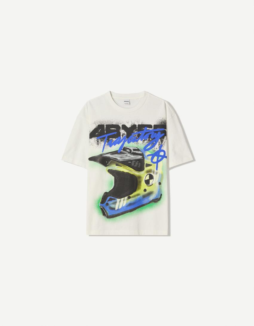 T-shirt manches courtes imprimé-Blanc cassé-4