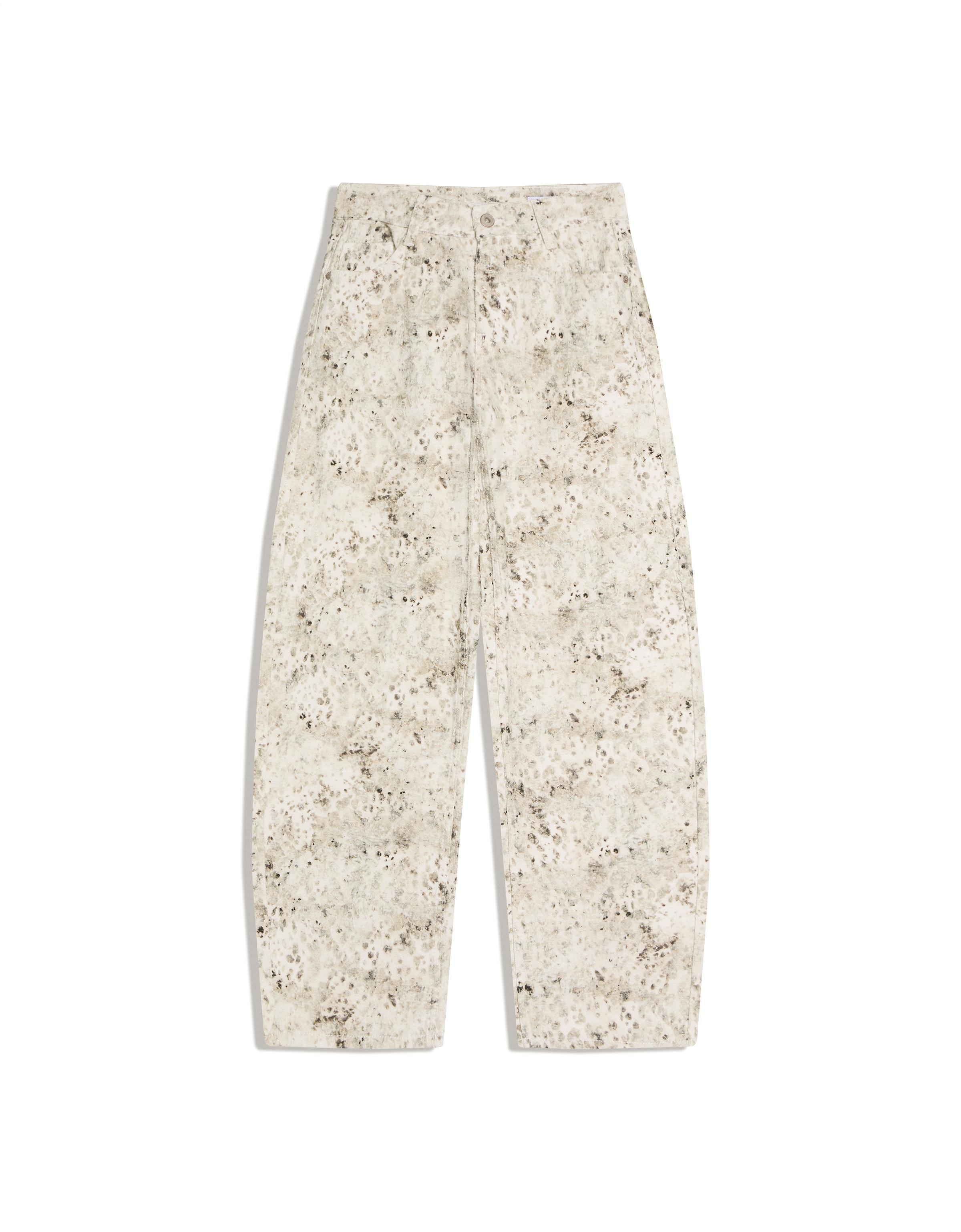 Düşük bel dokulu ve desenli baggy fit jean - Görsel 5