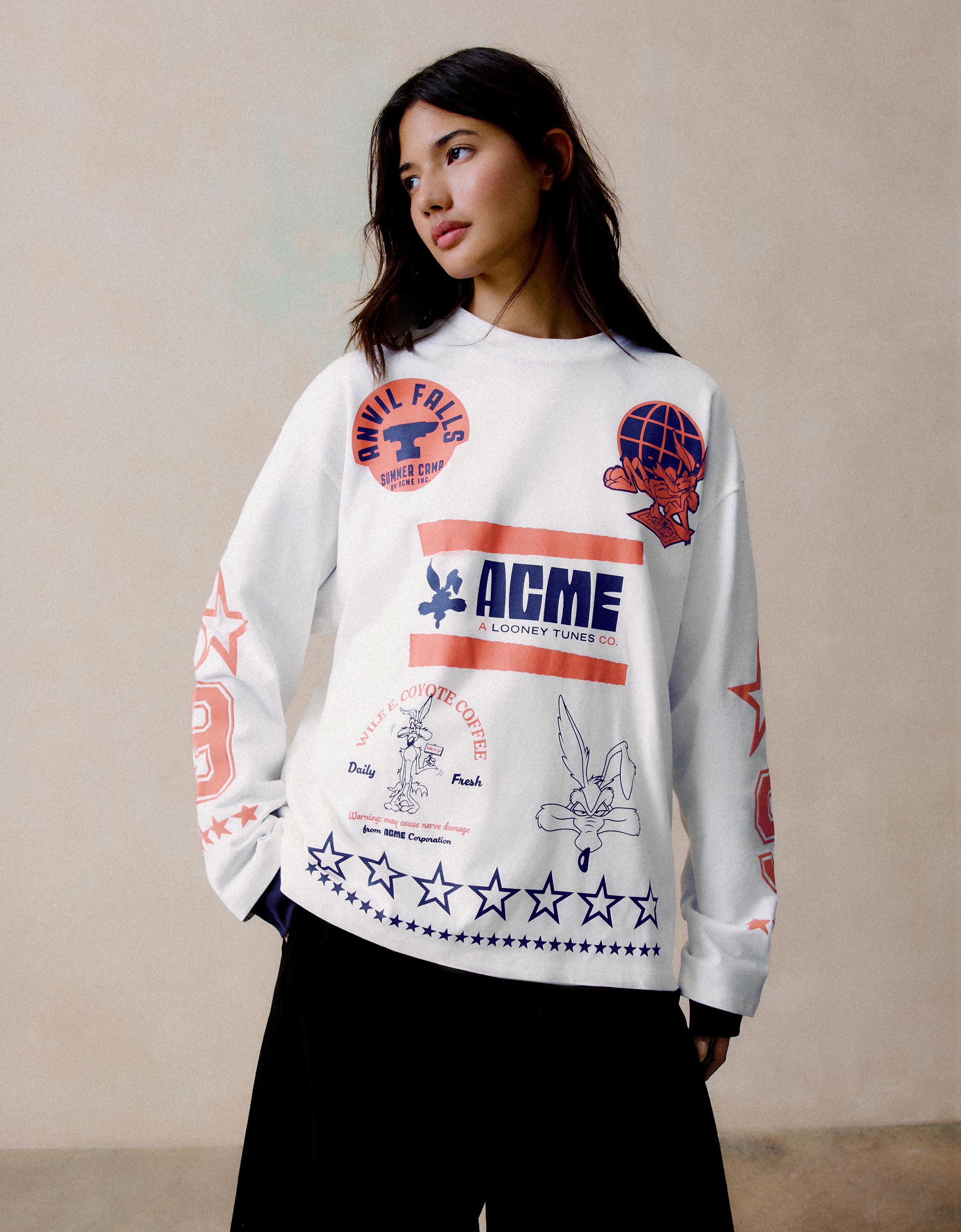 Bershka LOONEY TUNES baskılı oversize uzun kollu tişört görsel 3