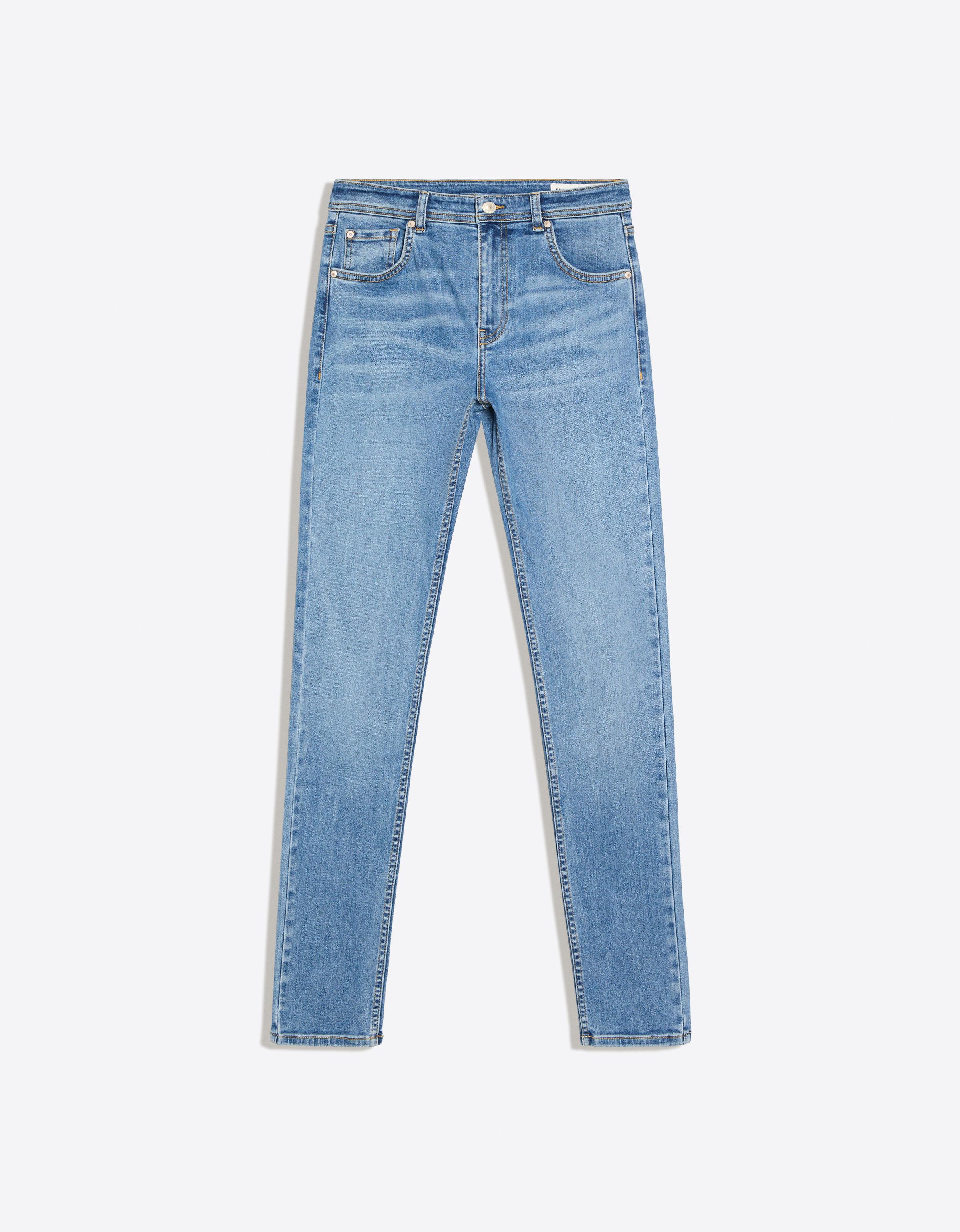 Bershka Jeans Skinny Tiro Alto Mujer Azul Lavado