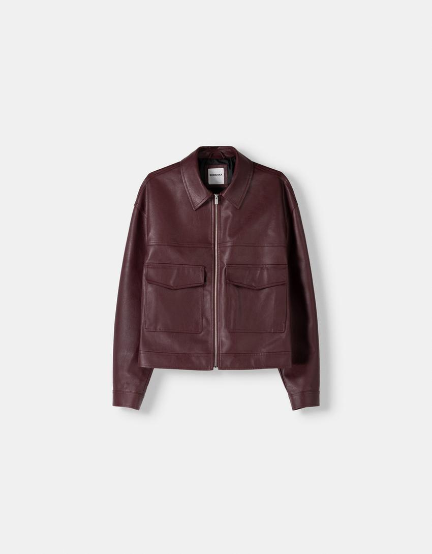 Suni deri ceket-Bordo-5