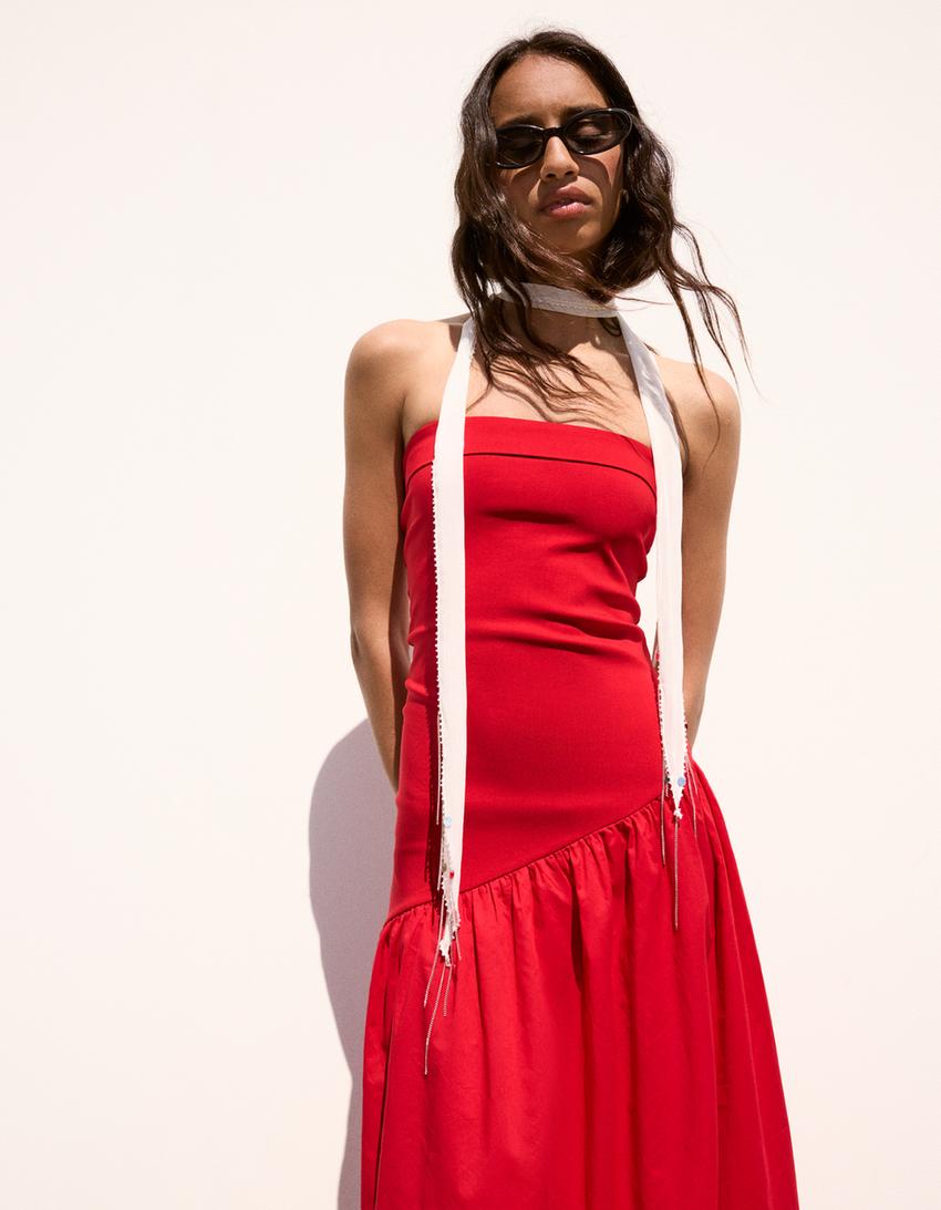 Bandeau midi dress-Red