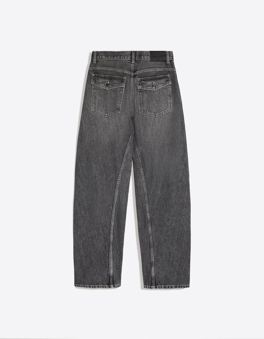 Jeans barrel vita bassa-Grigio scuro