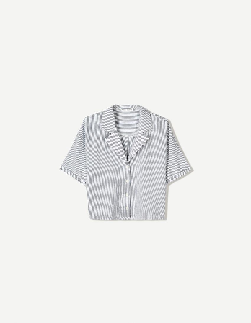 Textured rustic short sleeve shirt-Navy