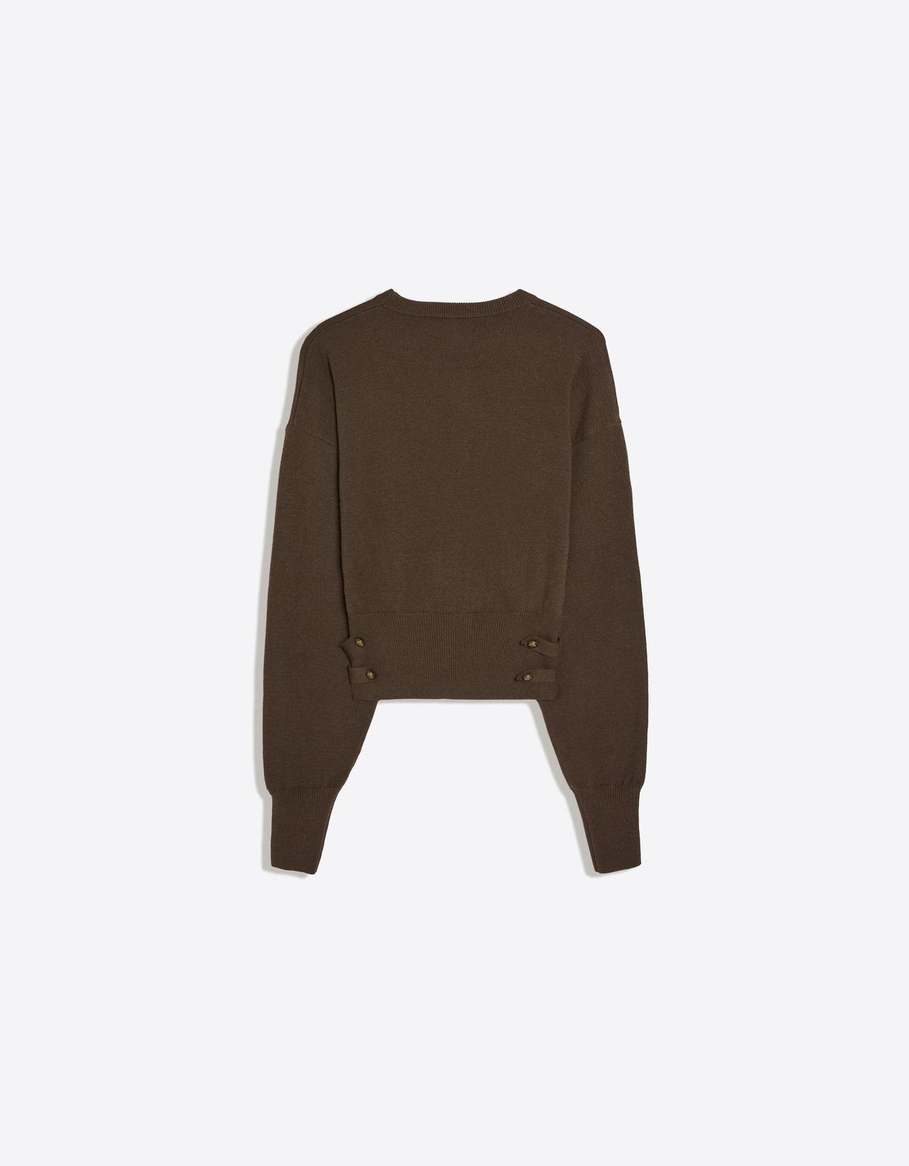 Round neck jumper with button detail — Khaki