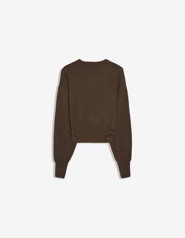 Round neck jumper with button detail — Khaki 6