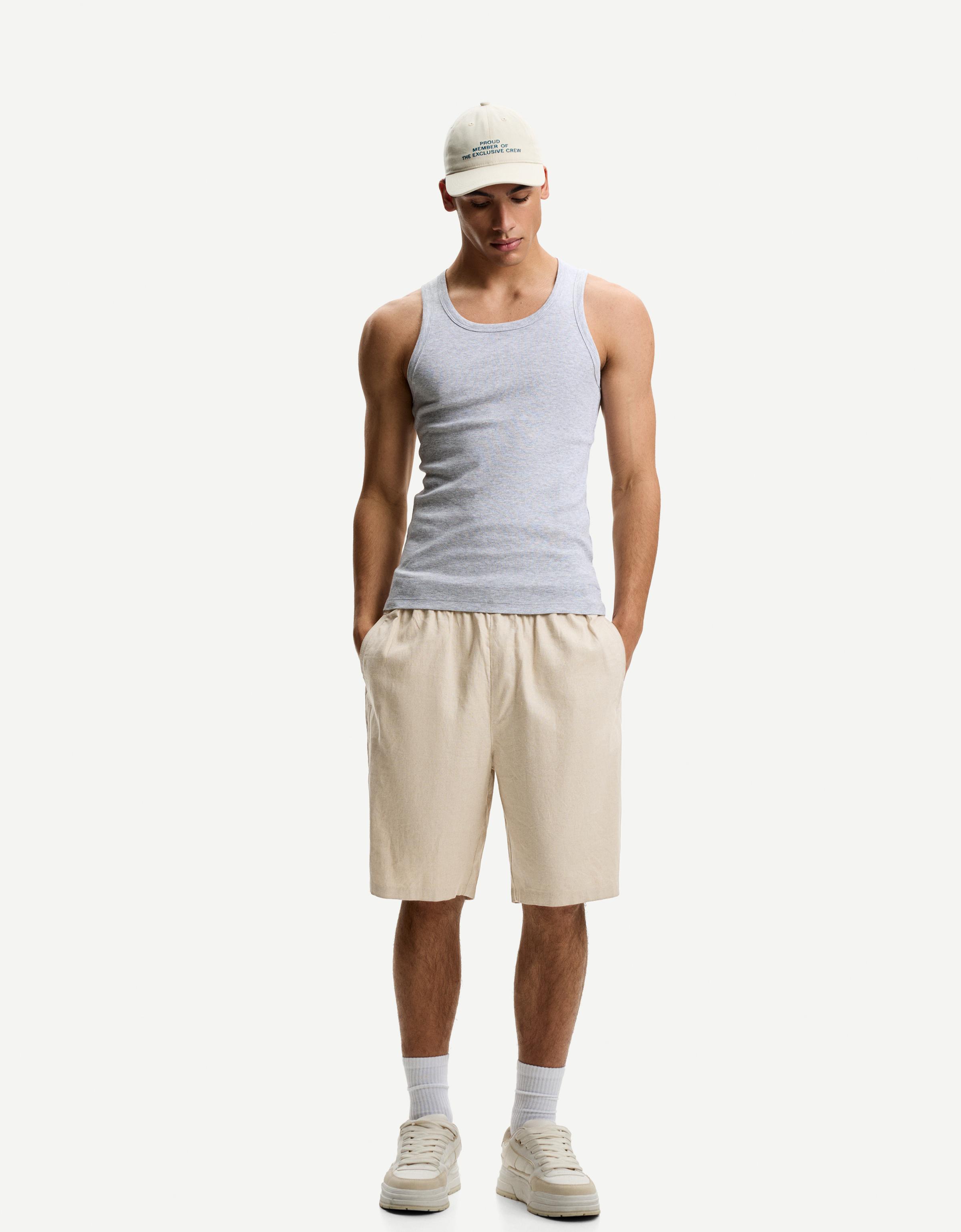 Bershka Loose-Fit-Bermudas Im Jogginghosen-Stil Mit Leinen Herren S Sandfarbe