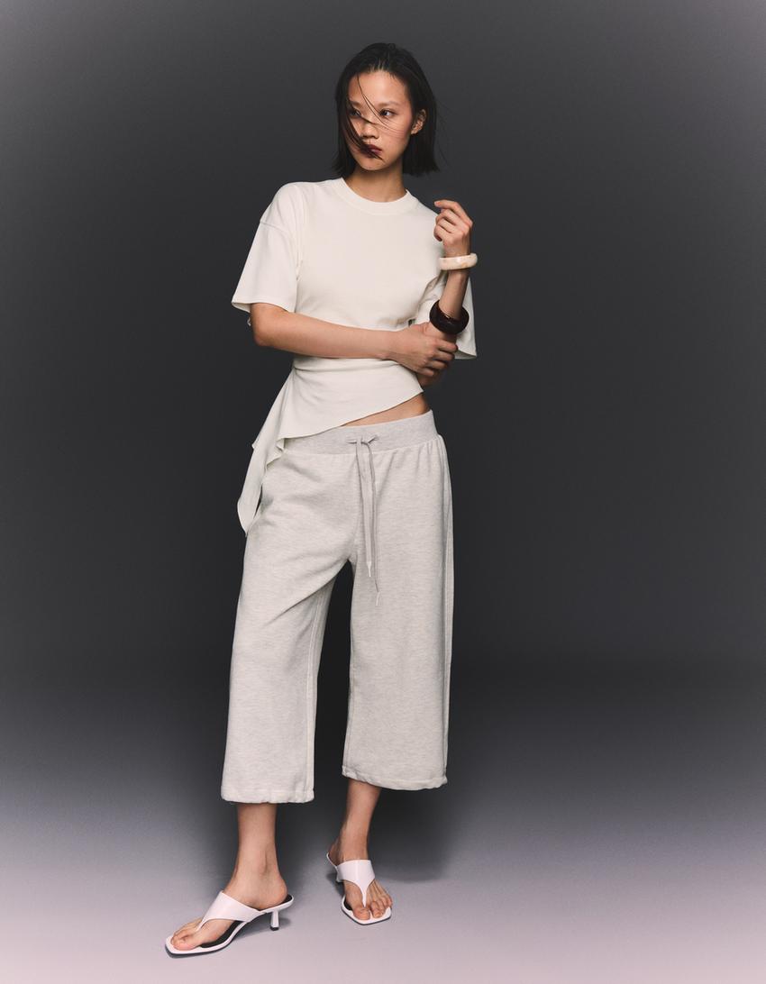 Camiseta manga corta fruncido-Blanco roto