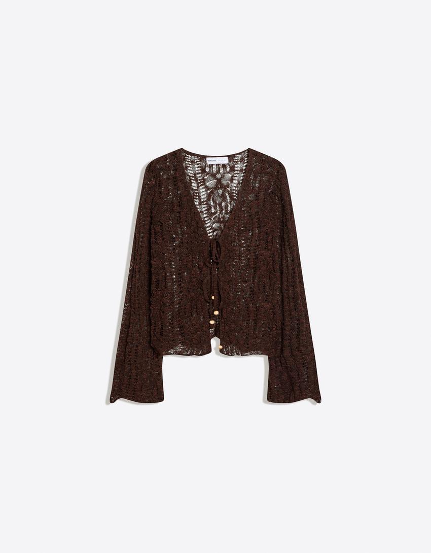Rustic open-knit jacket-Brown