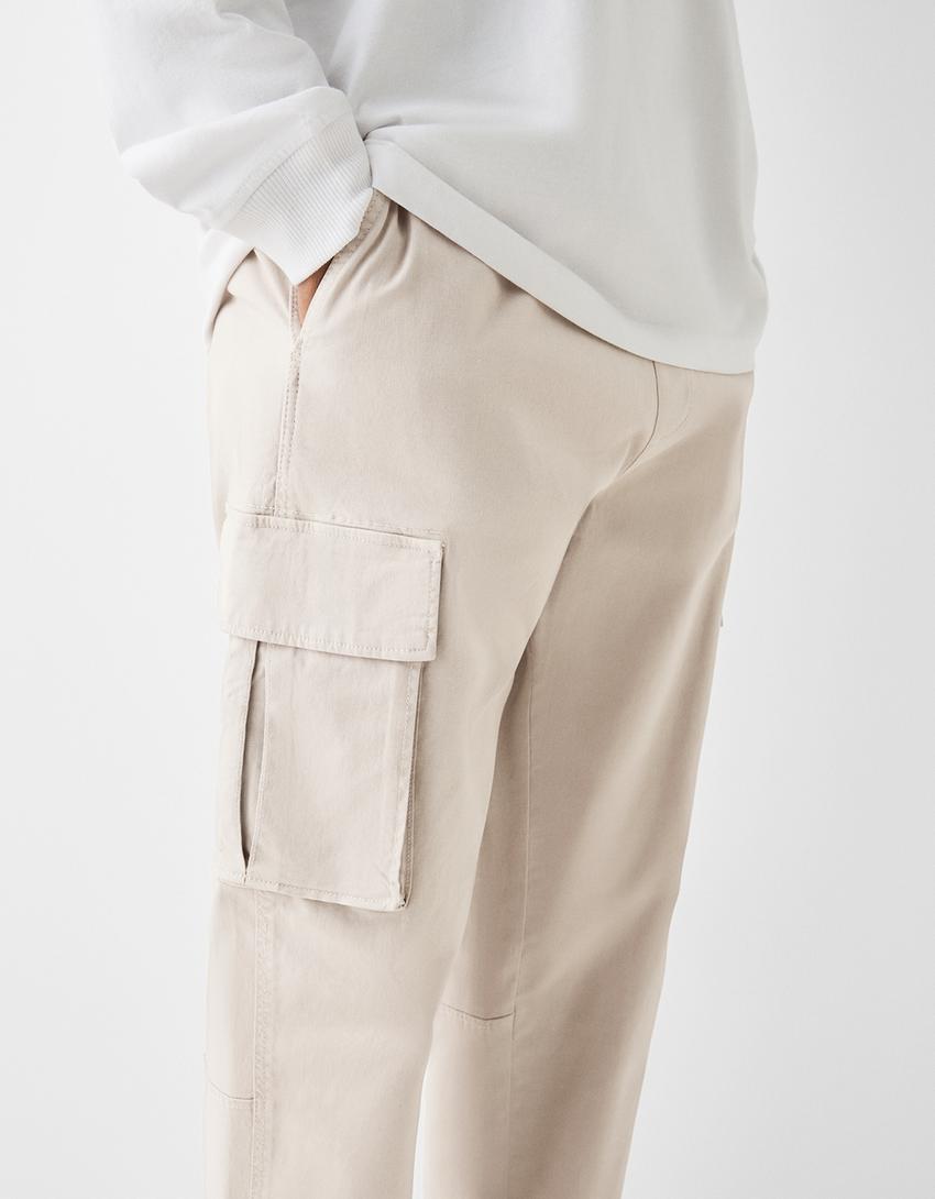 Calças cargo com algodão-Areia-3