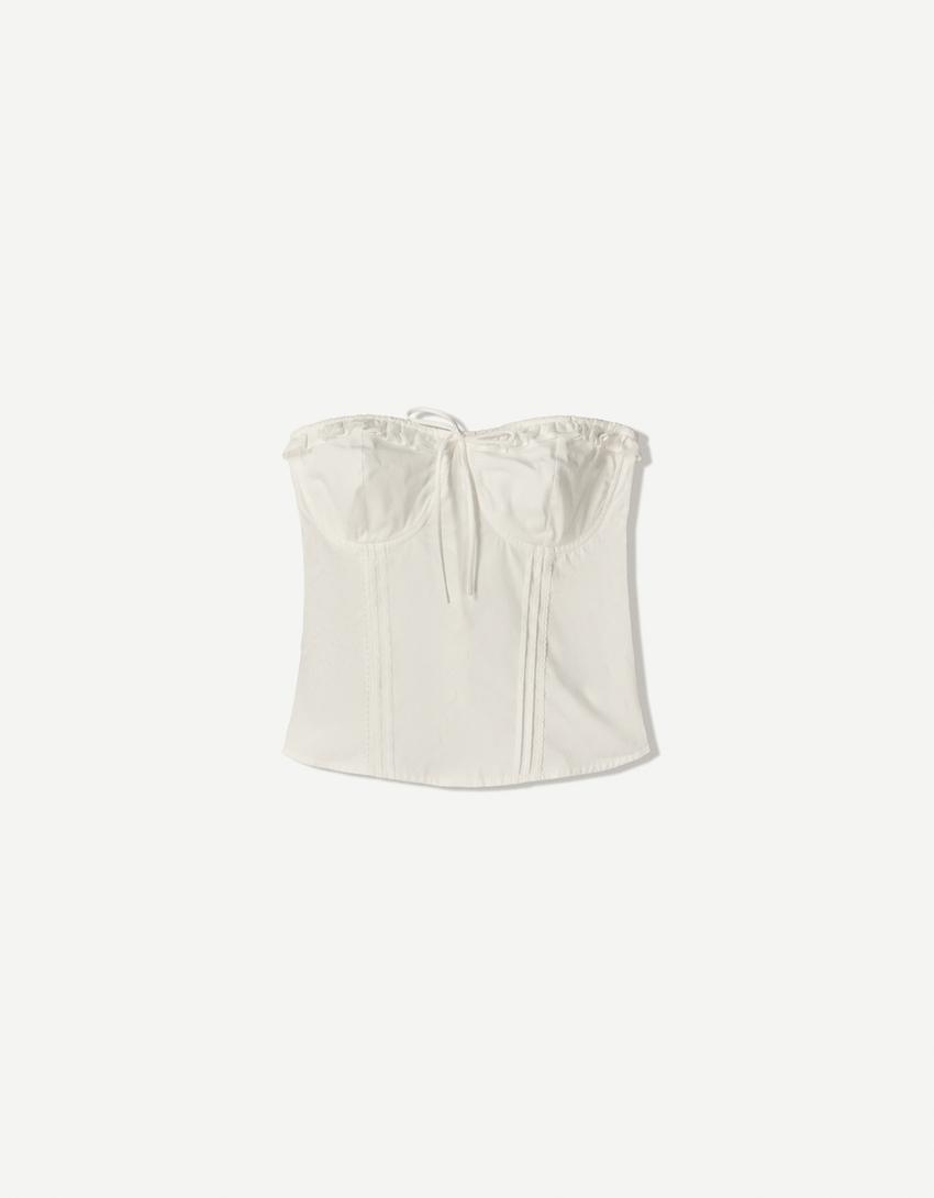 Poplin bandeau top-White