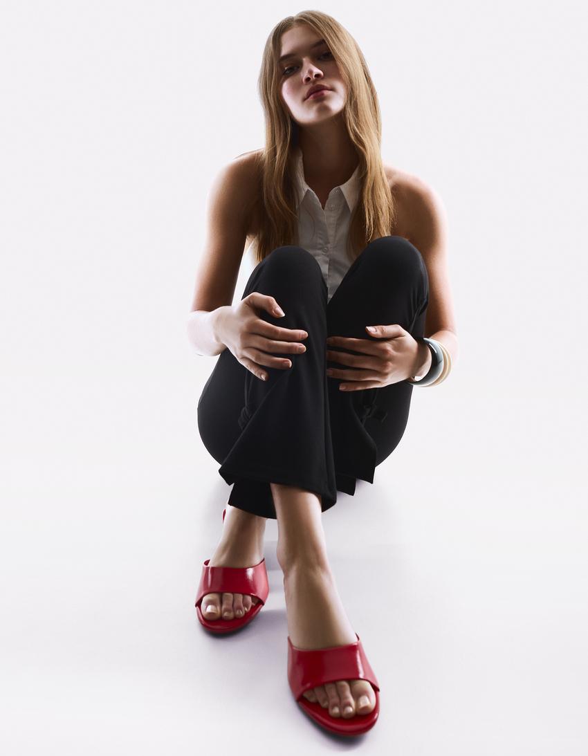 Kitten heel mule sandals-RED-1