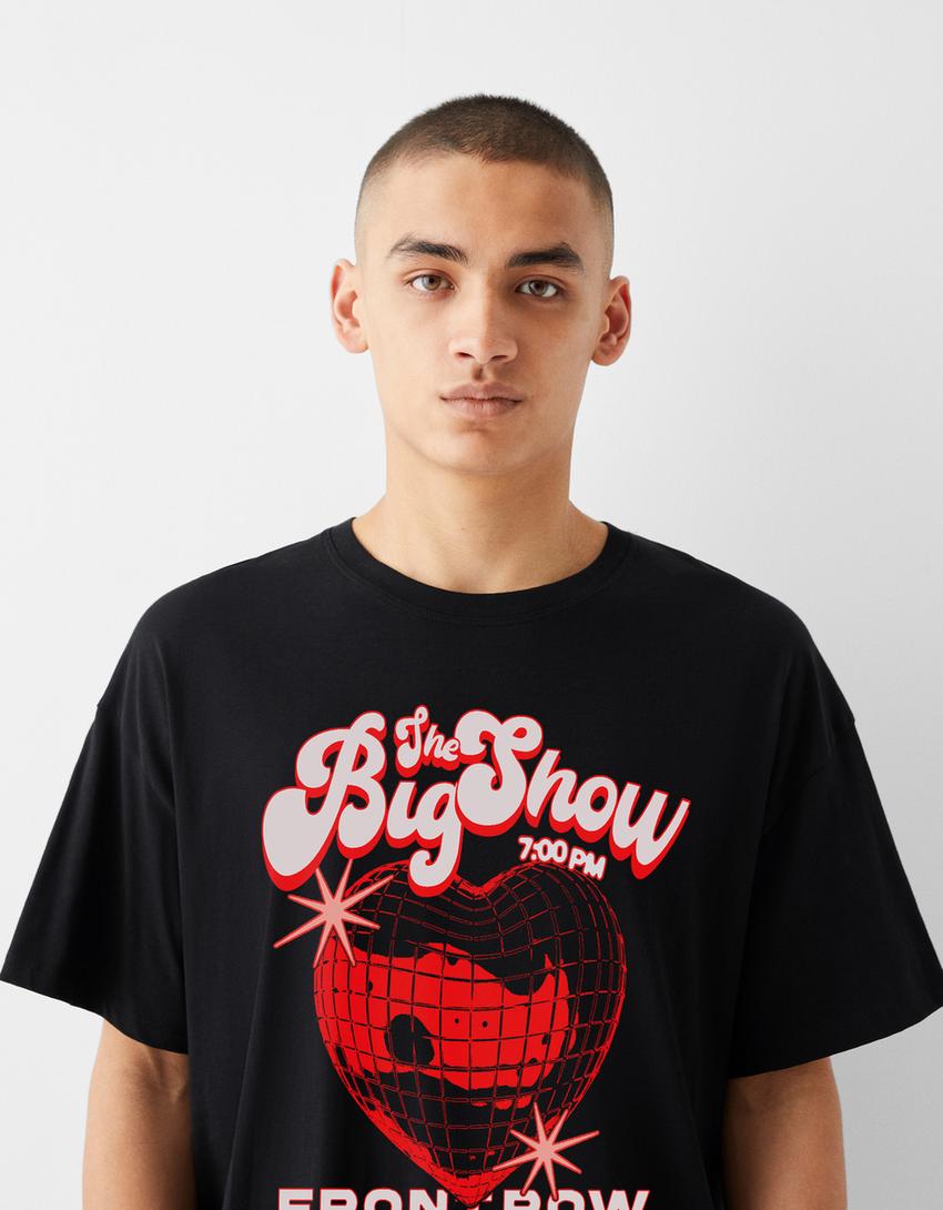 Printed short sleeve oversize T-shirt-Black-3