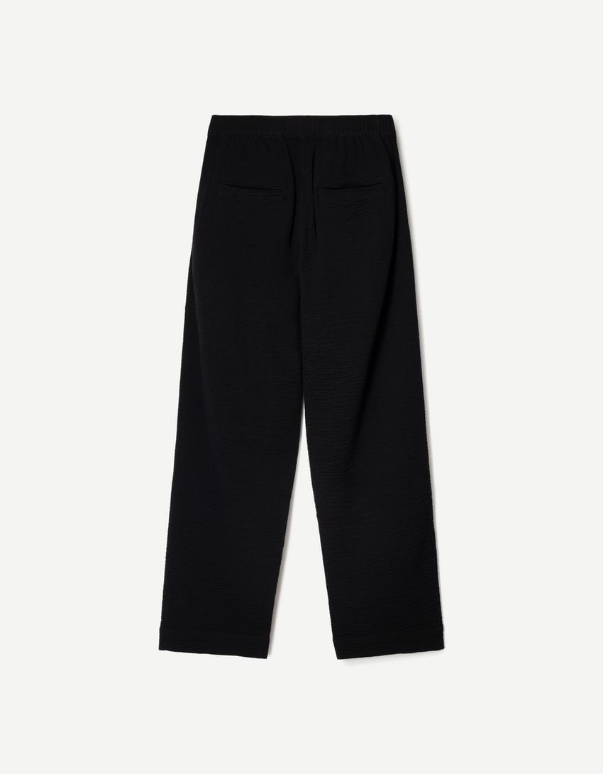 Geniş paça krep pantolon-Siyah-4