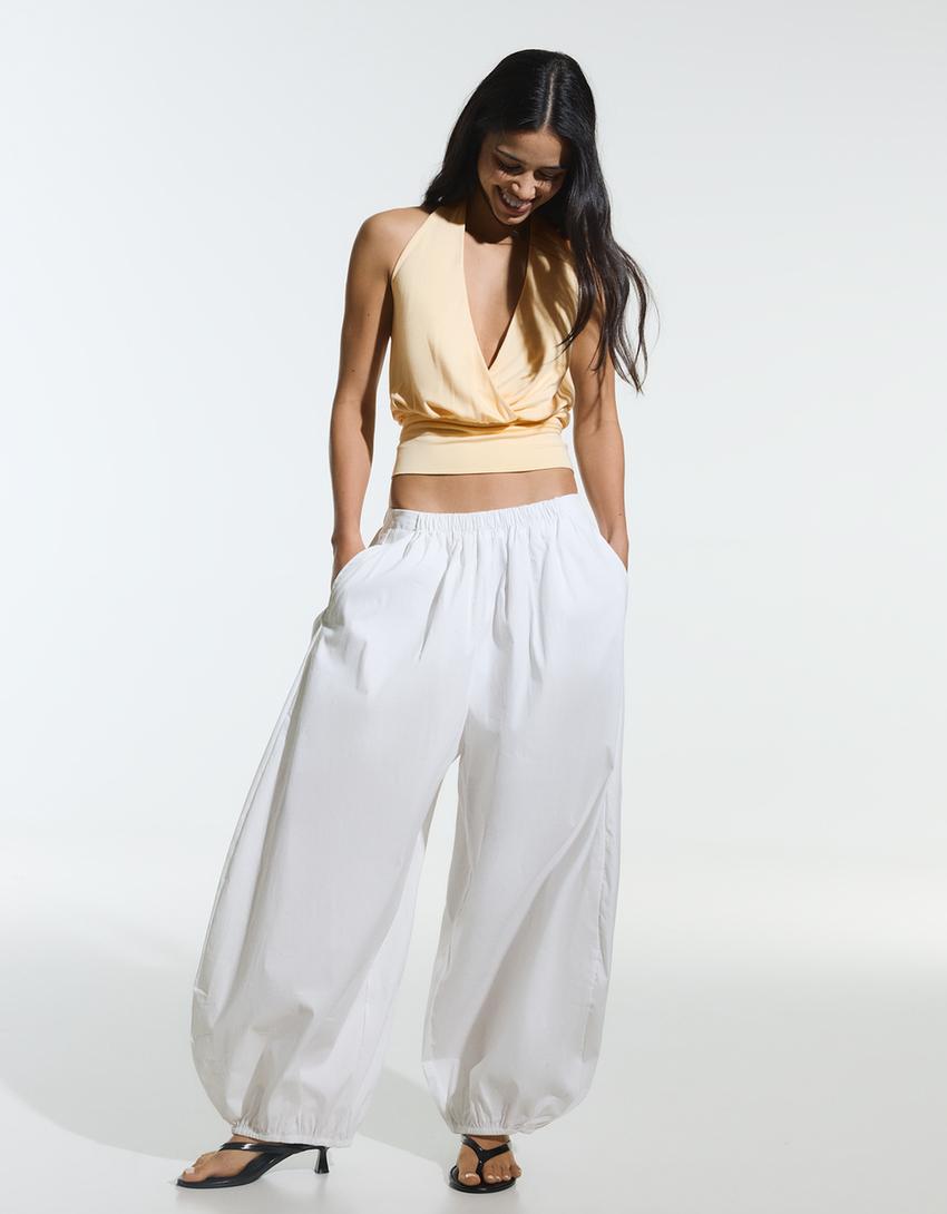 Ruched crossover top with sash-Yellow