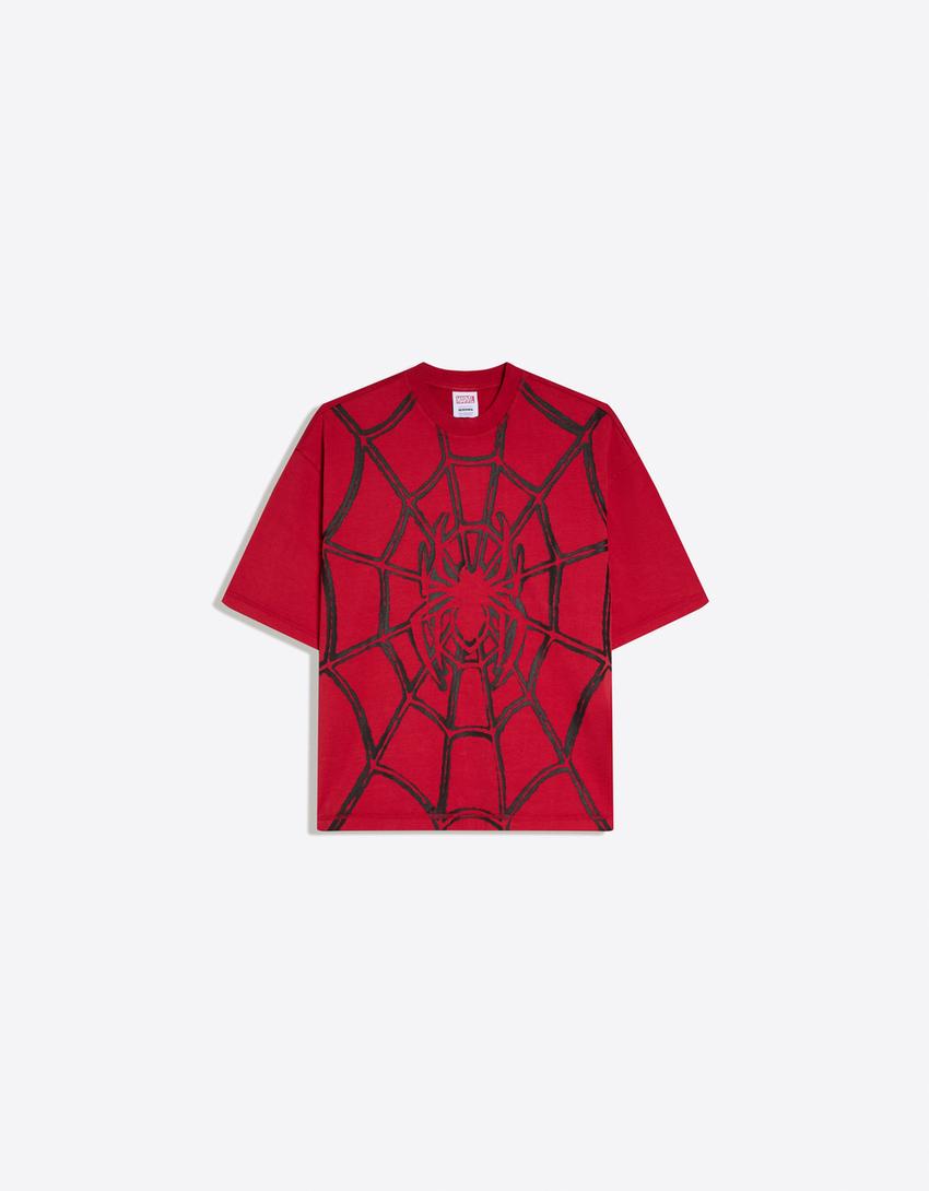 Spiderman short sleeve boxy T-shirt-Red