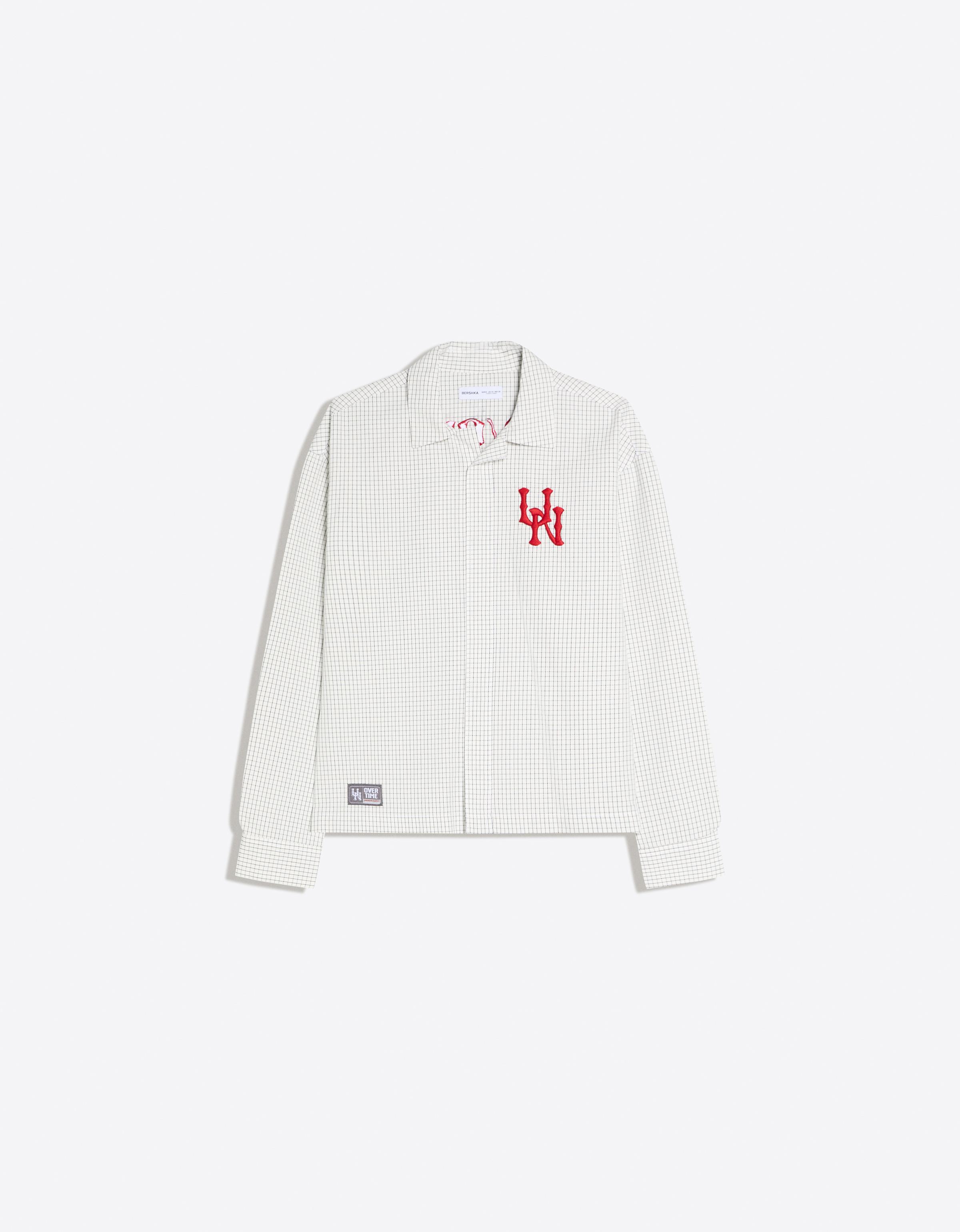 Bershka Besticktes, Kastenförmiges Hemd Mit Langen Ärmeln Herren S Rohweiß