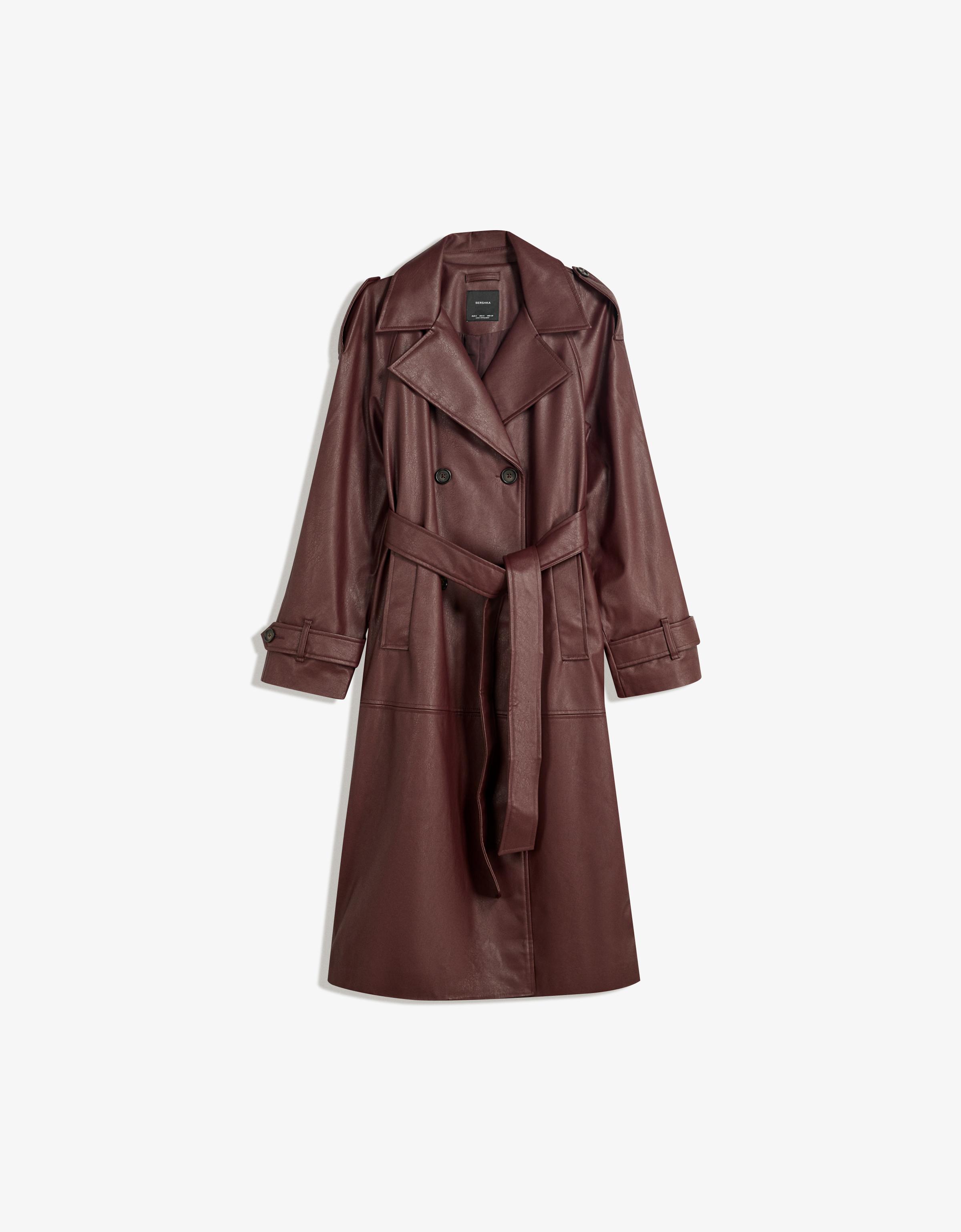 Bershka Trenchcoat Aus Kunstleder Damen L Granatrot