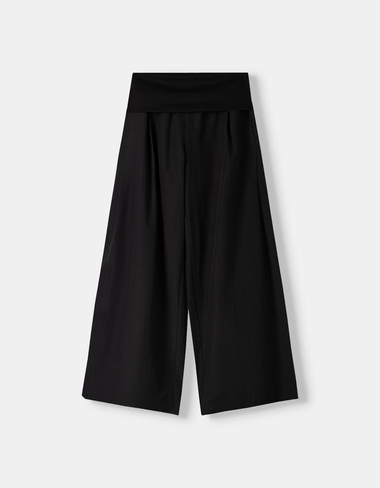 Wide-leg trousers with fold-over waist