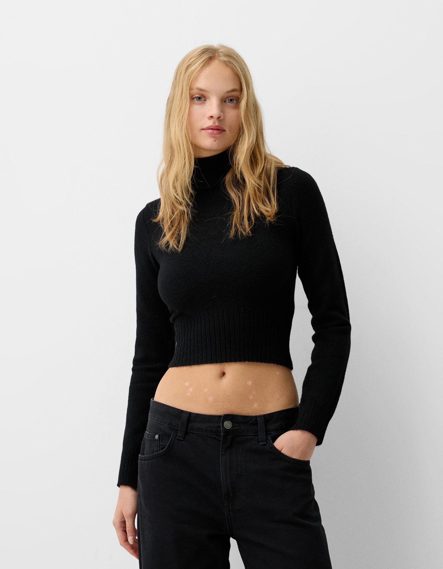 Bershka Rollkragenpullover Damen S Schwarz günstig online kaufen