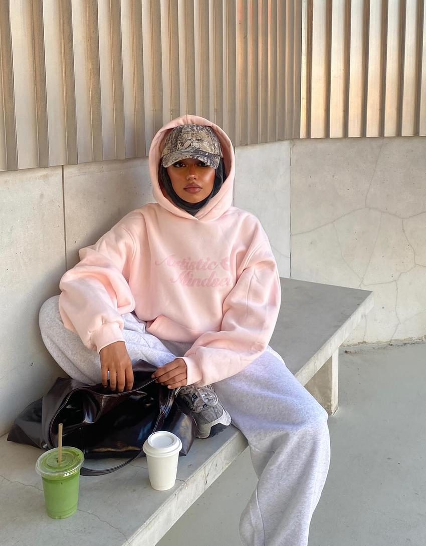 Hooded sweater with print-Pink