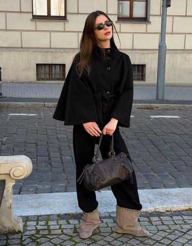 Cape jacket with funnel neck — Black 1