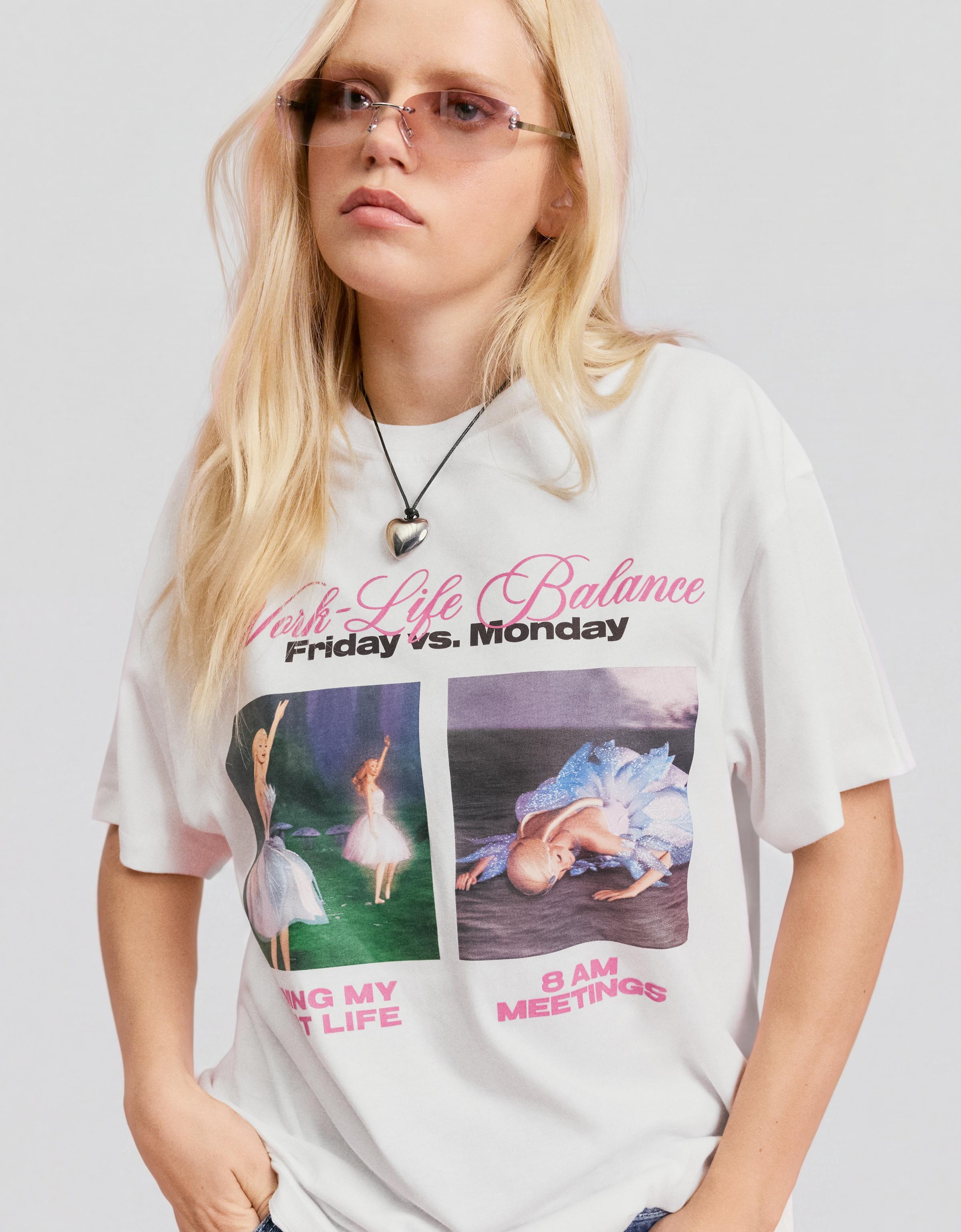 Oversize short sleeve BARBIE print T-shirt — Cream