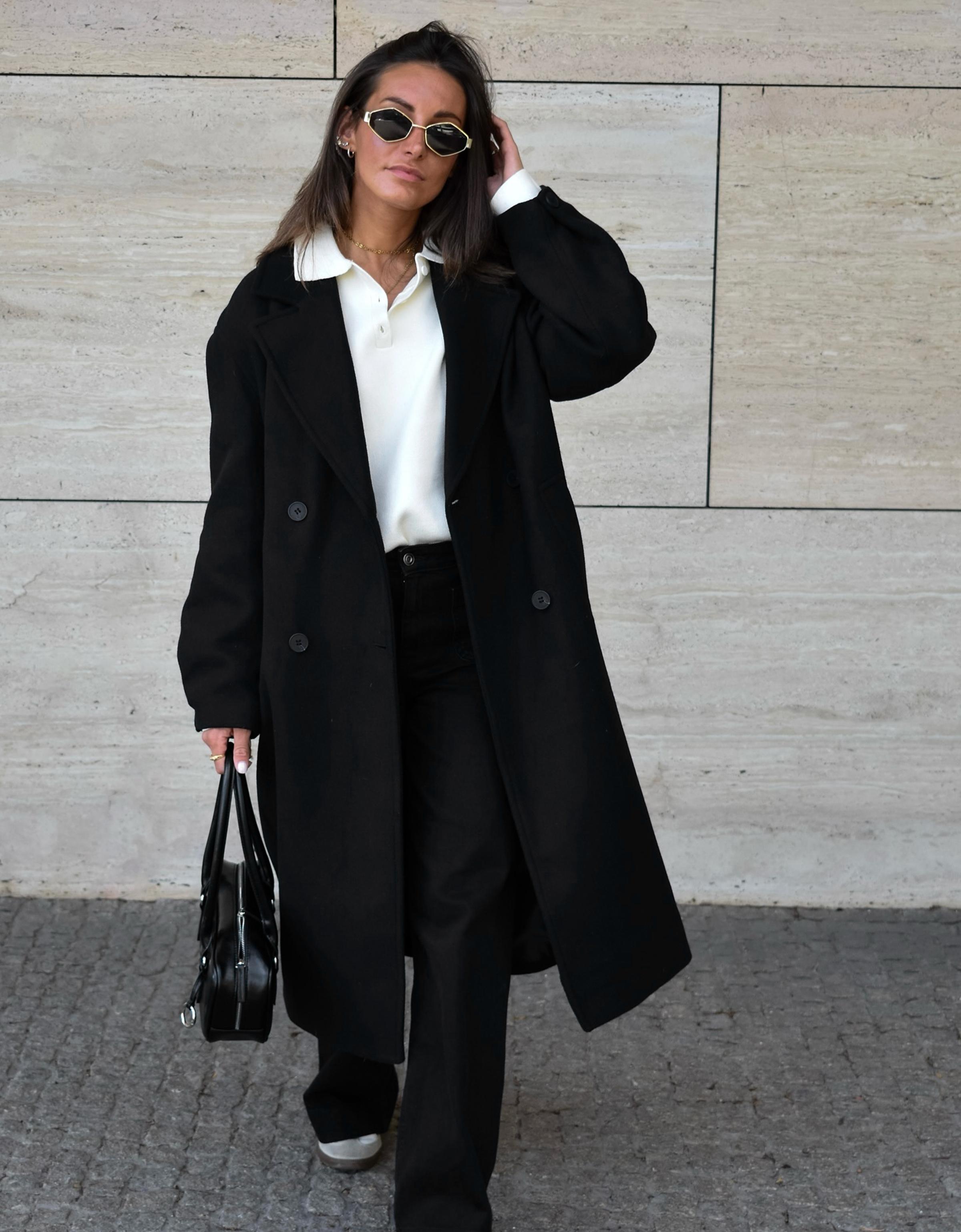 Soft-touch long coat — Black
