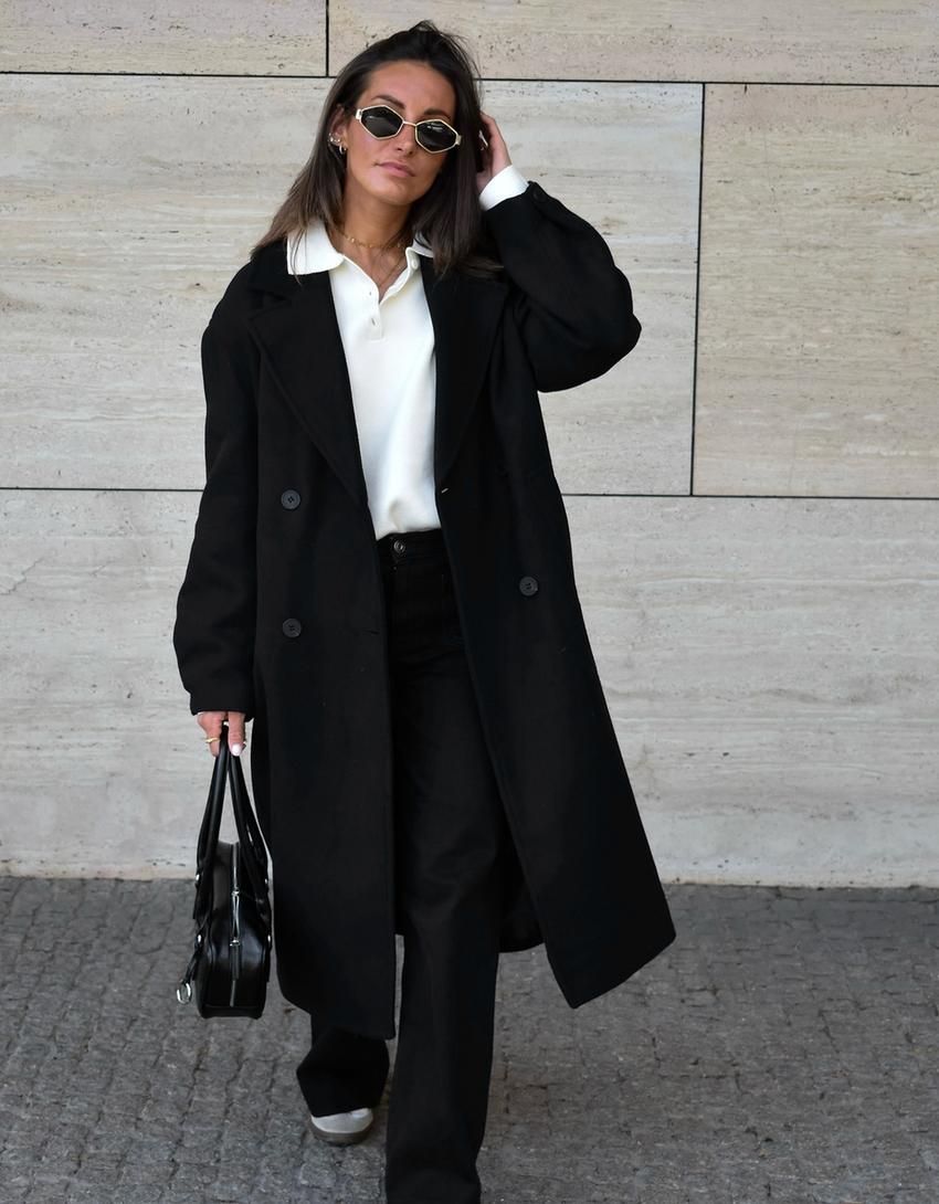 Long soft touch coat-Black