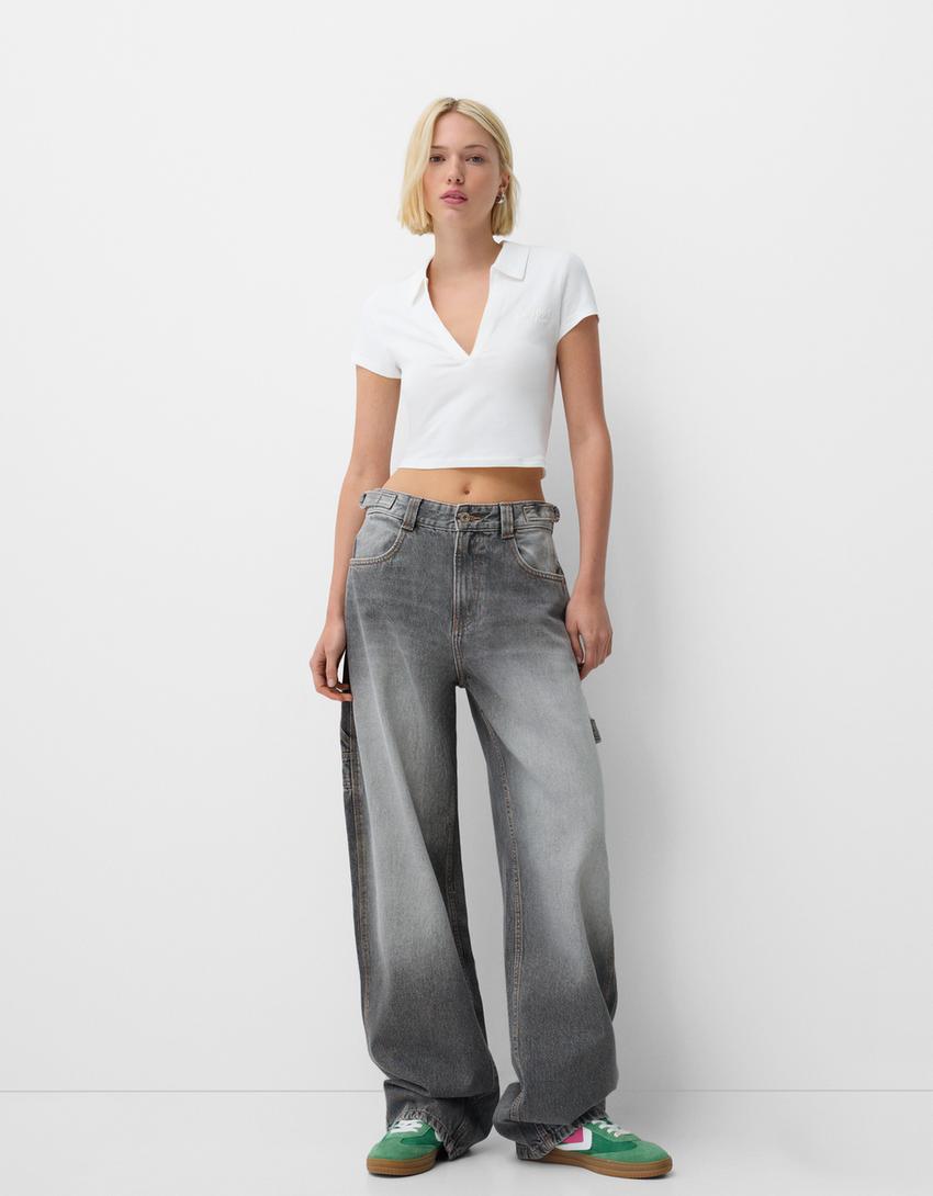 Adjustable balloon fit carpenter jeans-Grey