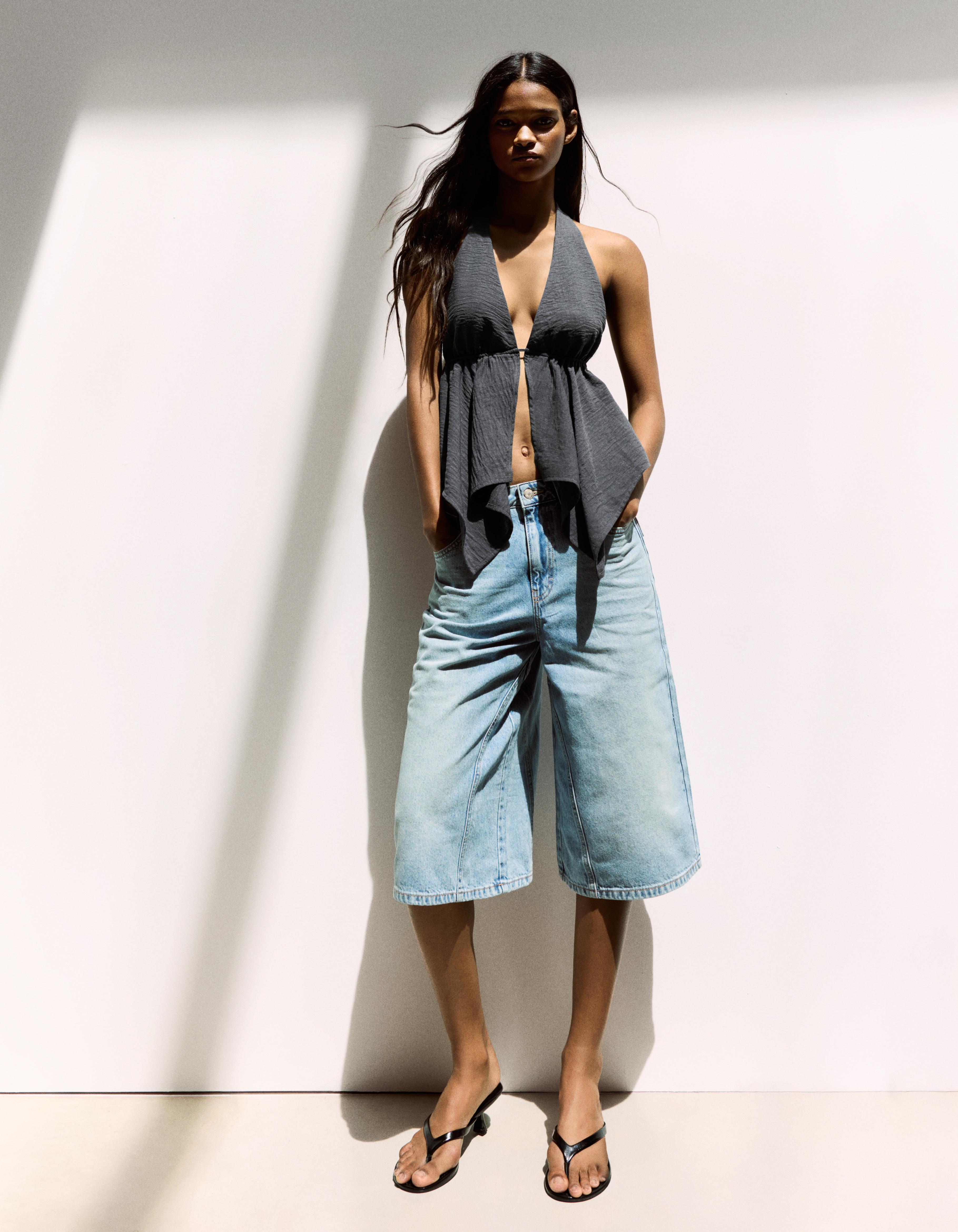 Halter neck tie top — Dark grey